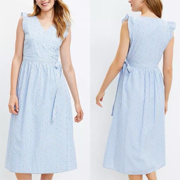 Loft wrap, dress floral stripe, nautical size large new lined - Picture 3 of 12